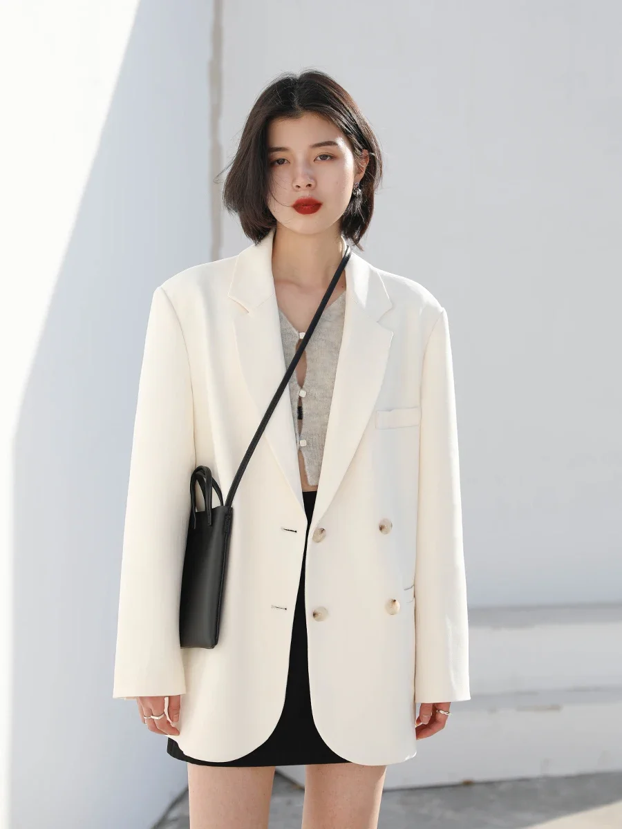 CHIC VEN 2026 Fashion Women's Blazer Office Lady Long Sleeve Double-breasted Mid-length Casual Coat Ladies Outerwear Stylish Top