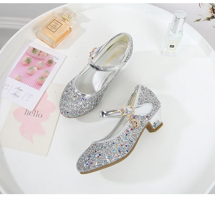 Girls Purple High Heels For Kids Princess RED Leather Shoe Footwear Children's Dress Party Wedding Shoes Round Toe 1-3CM