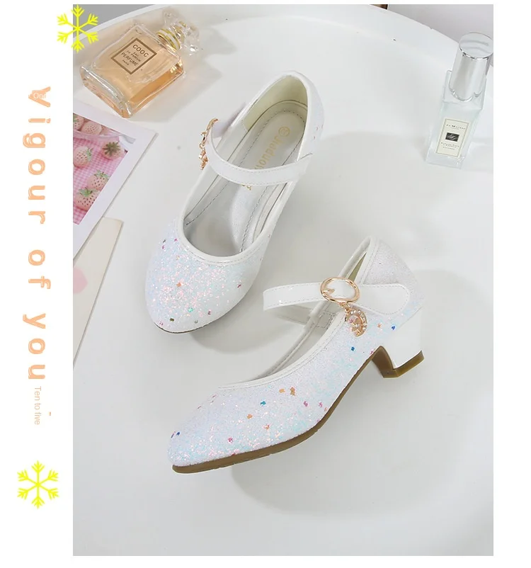 Girls Purple High Heels For Kids Princess RED Leather Shoe Footwear Children's Dress Party Wedding Shoes Round Toe 1-3CM