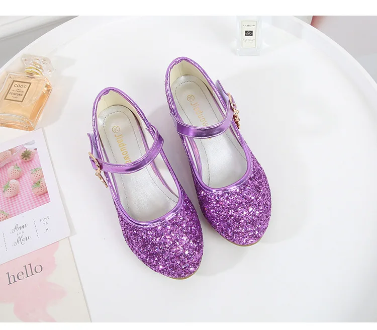 Girls Purple High Heels For Kids Princess RED Leather Shoe Footwear Children's Dress Party Wedding Shoes Round Toe 1-3CM