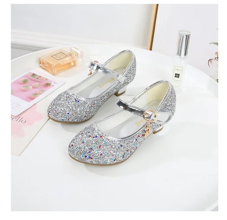 Girls Purple High Heels For Kids Princess RED Leather Shoe Footwear Children's Dress Party Wedding Shoes Round Toe 1-3CM