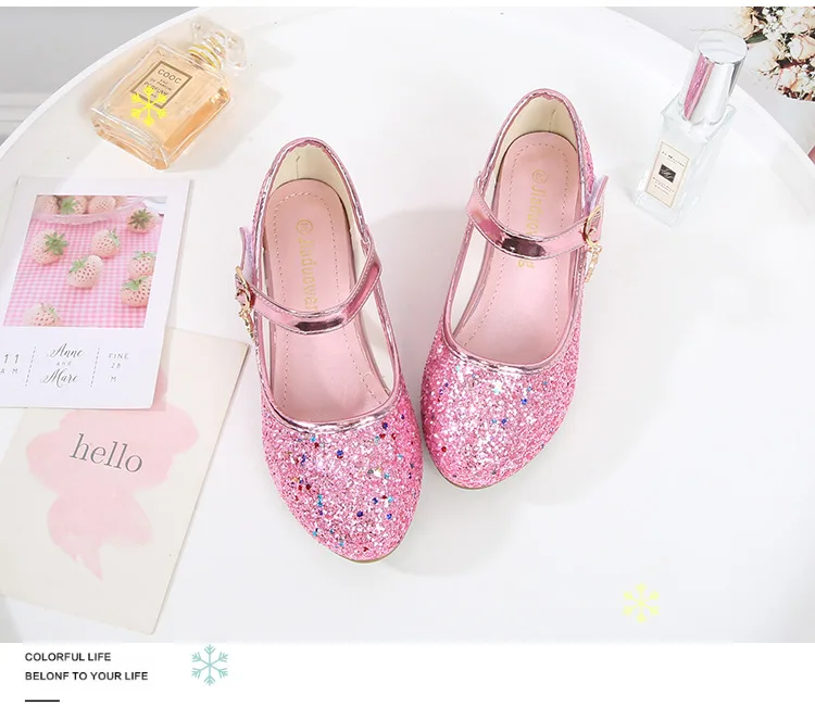 Girls Purple High Heels For Kids Princess RED Leather Shoe Footwear Children's Dress Party Wedding Shoes Round Toe 1-3CM