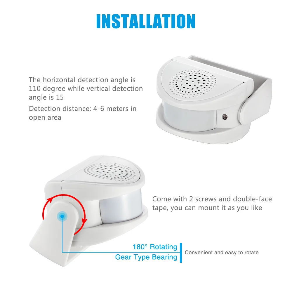 FUERS Wireless Guest Welcome Chime Alarm Door Bell PIR Motion Sensor For Shop Entry Company Security Protection Smart Doorbell