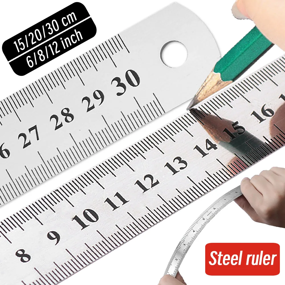 10P 15-30cm Stainless Steel Metal Straight Ruler Precision Double Sided Precision Measuring Tool Scale Metric Ruler Accessories