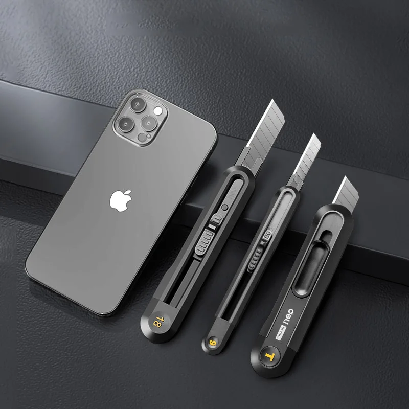 Deli Utility Knife Portable Pocket Box Cutter Retractable Paper нож 18MM 9MM Metal Blade for Office School Stationery Supplies