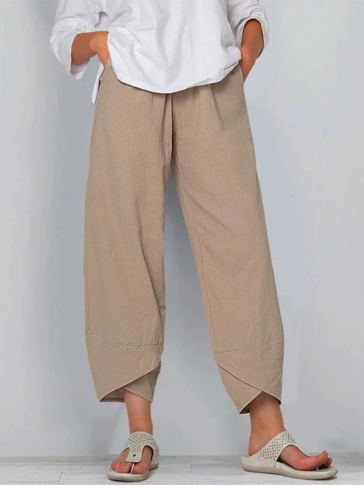 Women Cotton Linen Harem Pants Vintage Printed Wide Leg Trousers Casual Solid Pockets Harajuku High Waist Baggy Pants Joggers