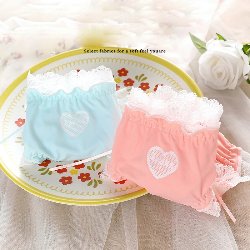 Japanese Style Soft Ice Silk Cute Lovely Sweety Lace Cotton Princess Cosplay Women Underwear Lolita Low Waist Breathable Panties