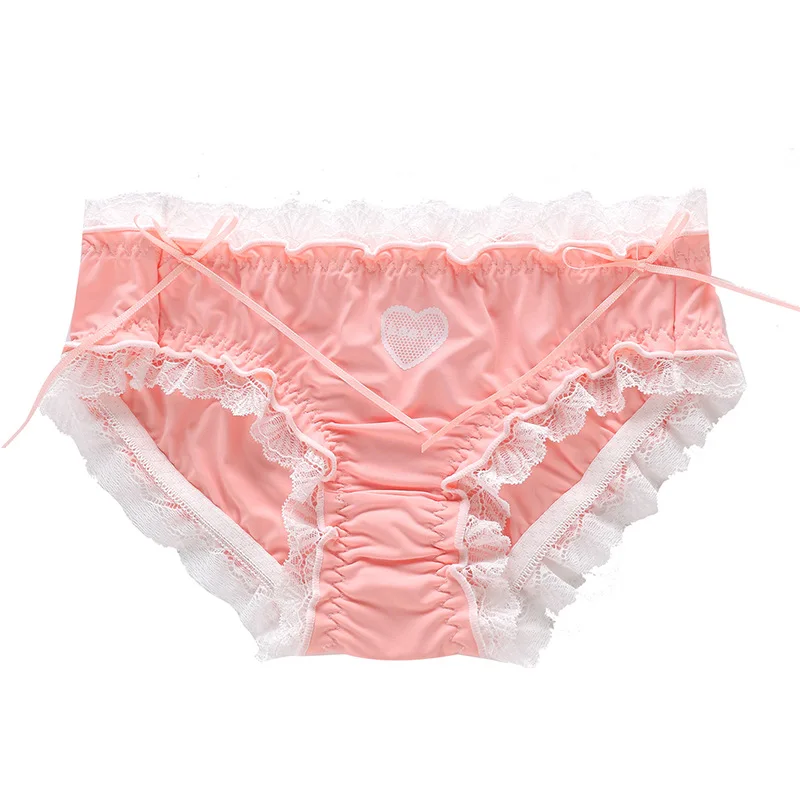 Japanese Style Soft Ice Silk Cute Lovely Sweety Lace Cotton Princess Cosplay Women Underwear Lolita Low Waist Breathable Panties