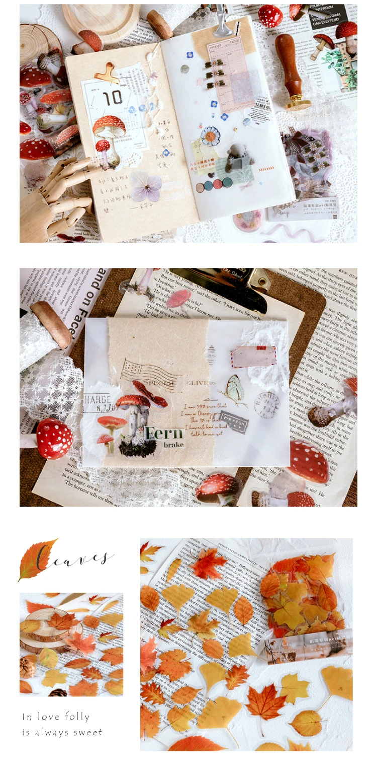 40Pcs/pack Plant Flower Mushroom Ginkgo PET Deco Diary Stickers Scrapbooking Planner INS Decorative Stationery Sticker