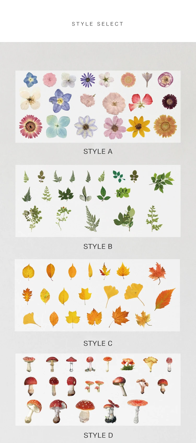 40Pcs/pack Plant Flower Mushroom Ginkgo PET Deco Diary Stickers Scrapbooking Planner INS Decorative Stationery Sticker