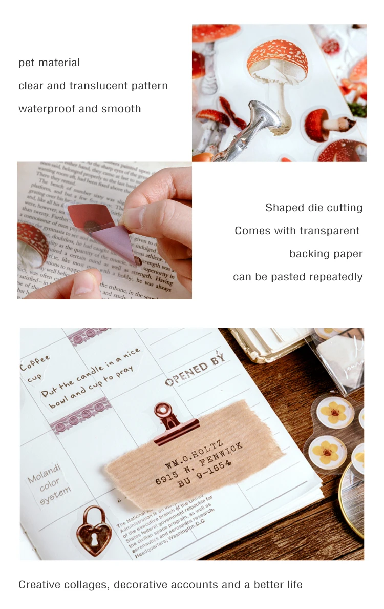 40Pcs/pack Plant Flower Mushroom Ginkgo PET Deco Diary Stickers Scrapbooking Planner INS Decorative Stationery Sticker