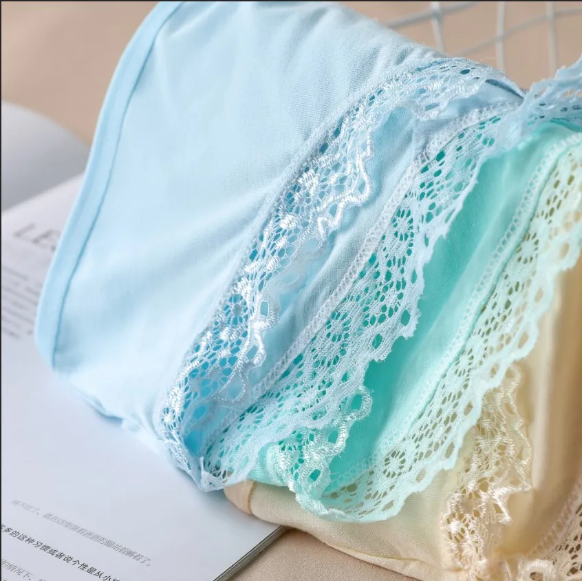 Women's Sexy Panties Lace Cotton Lingerie Briefs Female Underpanties Solid Color Low Waist Girl Cute Underwear Shorts -XL