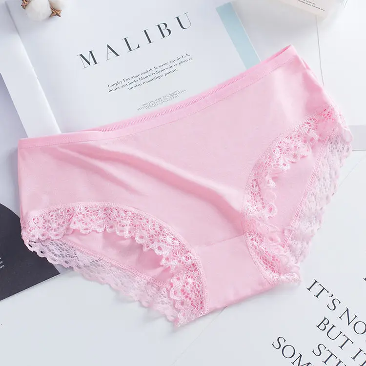 Women's Sexy Panties Lace Cotton Lingerie Briefs Female Underpanties Solid Color Low Waist Girl Cute Underwear Shorts -XL