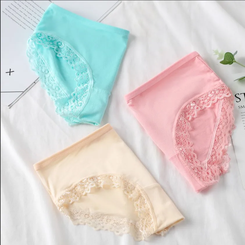 Women's Sexy Panties Lace Cotton Lingerie Briefs Female Underpanties Solid Color Low Waist Girl Cute Underwear Shorts -XL