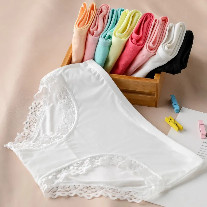 Women's Sexy Panties Lace Cotton Lingerie Briefs Female Underpanties Solid Color Low Waist Girl Cute Underwear Shorts -XL