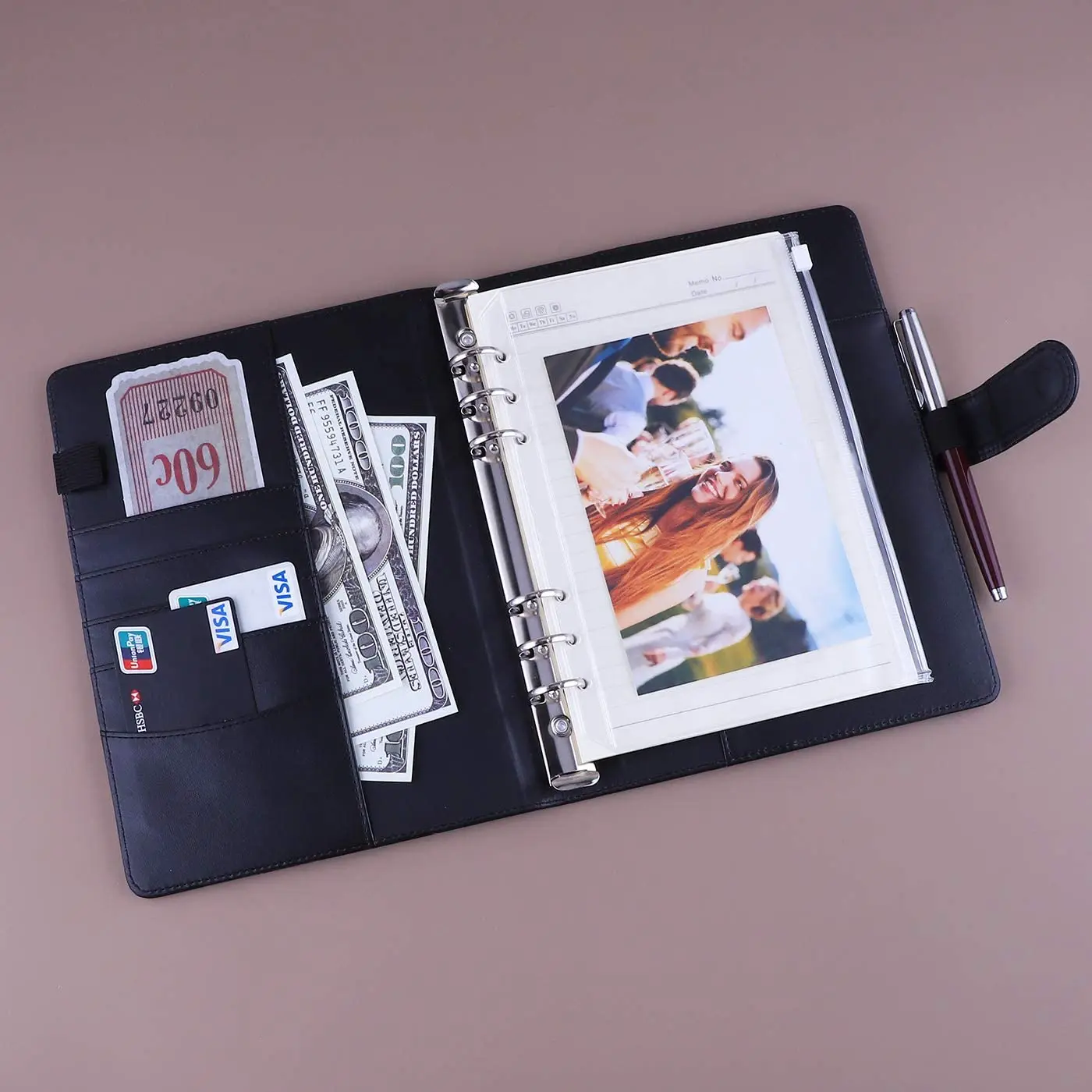 A5 Binder PU Leather 6-Ring Notebook Binder Cover for A5 Filler Paper, Refillable A5 Personal Planner Binder with Magnetic