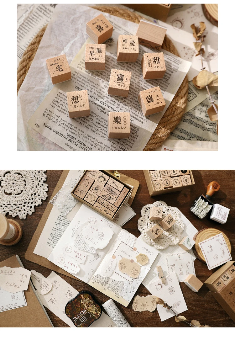 Jenny Chinese Character Number Universe Flower Week Wooden Rubber Stamp Scrapbooking Deco DIY Craft Standard Wooden Stamps