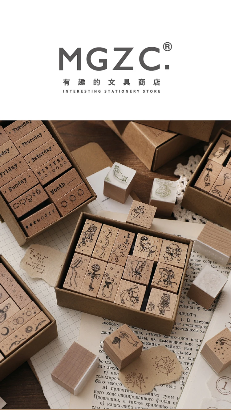 Jenny Chinese Character Number Universe Flower Week Wooden Rubber Stamp Scrapbooking Deco DIY Craft Standard Wooden Stamps