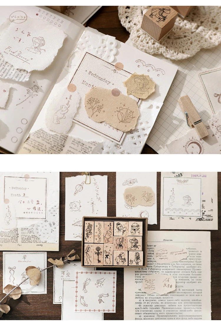 Jenny Chinese Character Number Universe Flower Week Wooden Rubber Stamp Scrapbooking Deco DIY Craft Standard Wooden Stamps