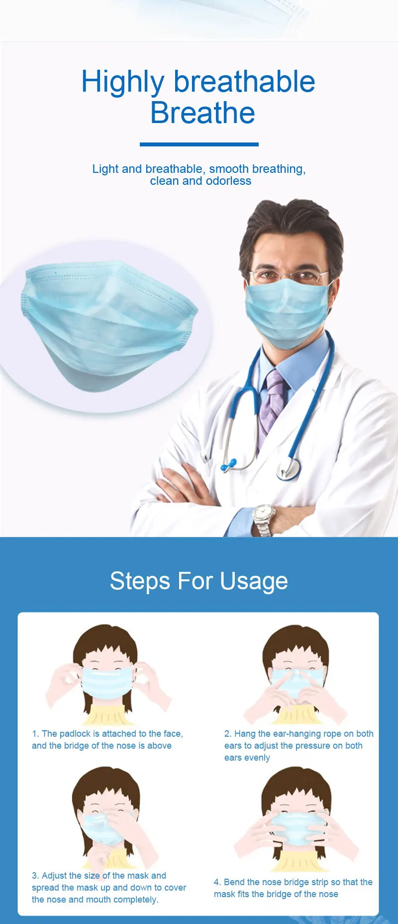 Disposable Earloop Pink Bule Black White Mouth Mask 3 Layers Meltblown Non-Woven Breathable Face Mask PM001