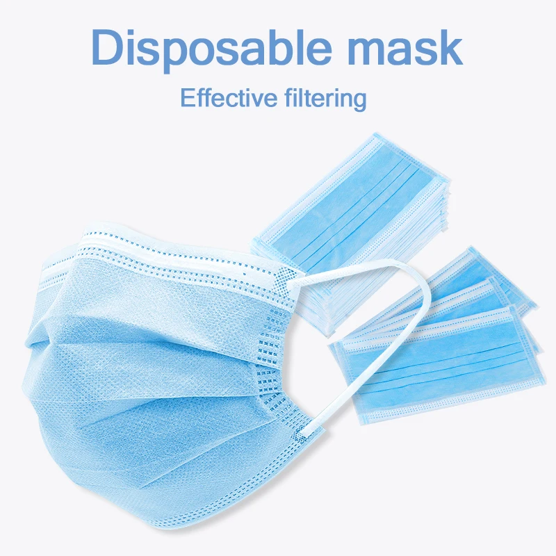 Disposable Earloop Pink Bule Black White Mouth Mask 3 Layers Meltblown Non-Woven Breathable Face Mask PM001