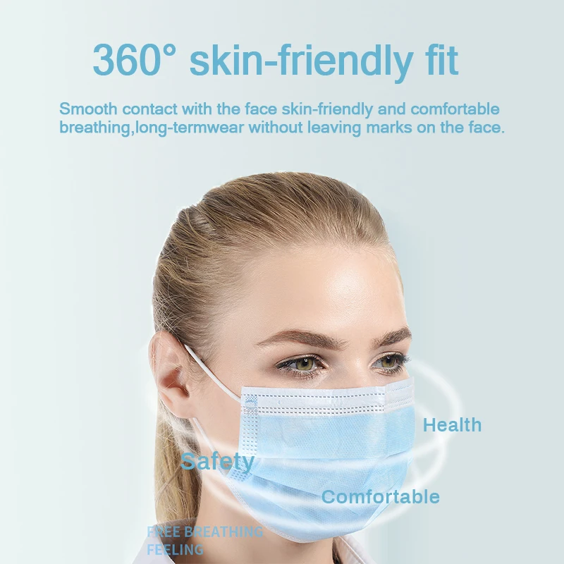 Disposable Earloop Pink Bule Black White Mouth Mask 3 Layers Meltblown Non-Woven Breathable Face Mask PM001