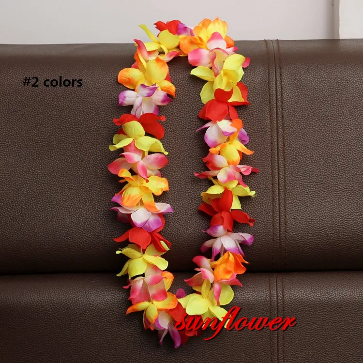 Hawaiian Flower Necklace Leis Artificial Garland Hawaii Beach Party Decoration Fancy Dress Luau Wedding Birthday Cosplay