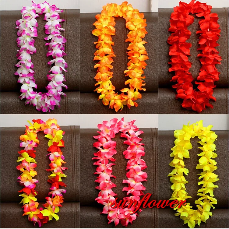 Hawaiian Flower Necklace Leis Artificial Garland Hawaii Beach Party Decoration Fancy Dress Luau Wedding Birthday Cosplay