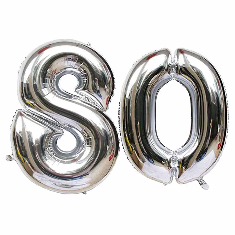 40 Inch Large Number Figure Balloons 10 20 30 40 50 60 70 80 90 Years Adult Birthday Anniversary Decoration Supplies Gold Silver
