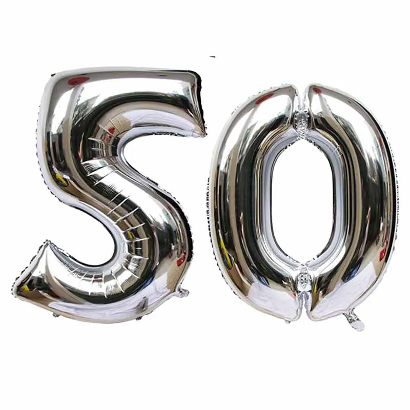 40 Inch Large Number Figure Balloons 10 20 30 40 50 60 70 80 90 Years Adult Birthday Anniversary Decoration Supplies Gold Silver