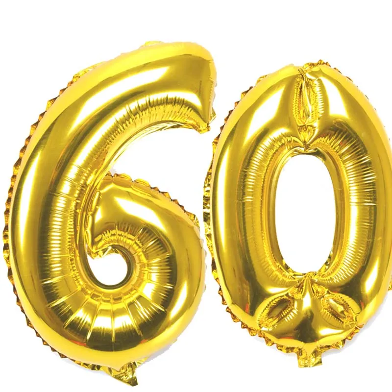 40 Inch Large Number Figure Balloons 10 20 30 40 50 60 70 80 90 Years Adult Birthday Anniversary Decoration Supplies Gold Silver