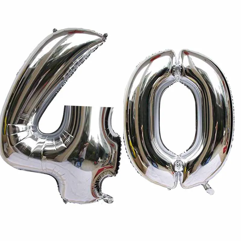 40 Inch Large Number Figure Balloons 10 20 30 40 50 60 70 80 90 Years Adult Birthday Anniversary Decoration Supplies Gold Silver