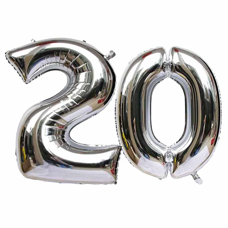 40 Inch Large Number Figure Balloons 10 20 30 40 50 60 70 80 90 Years Adult Birthday Anniversary Decoration Supplies Gold Silver