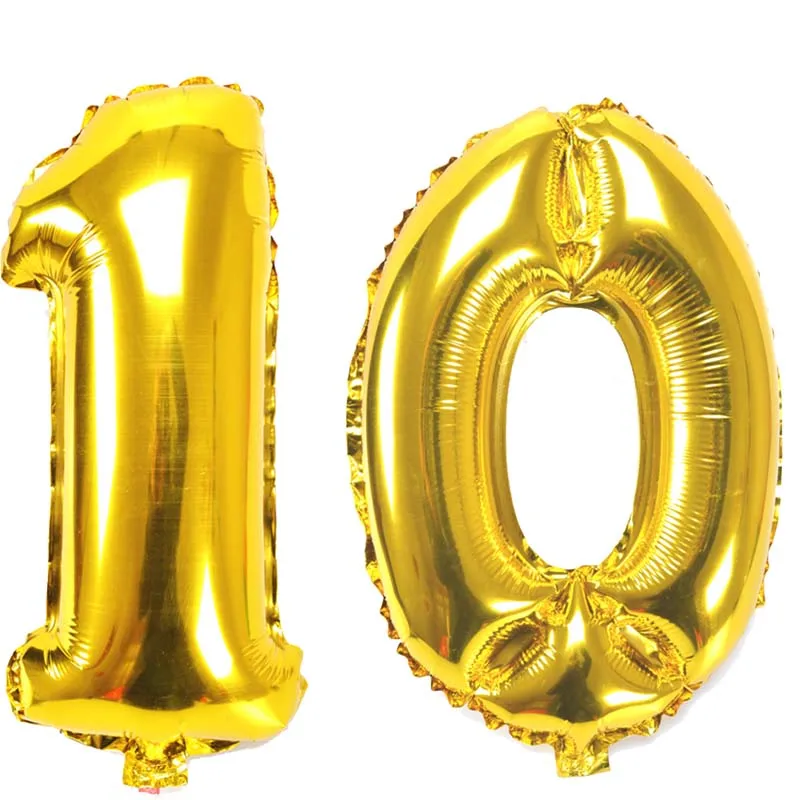40 Inch Large Number Figure Balloons 10 20 30 40 50 60 70 80 90 Years Adult Birthday Anniversary Decoration Supplies Gold Silver