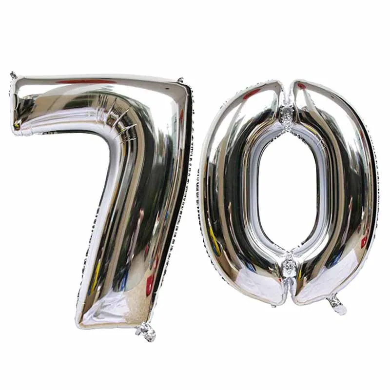 40 Inch Large Number Figure Balloons 10 20 30 40 50 60 70 80 90 Years Adult Birthday Anniversary Decoration Supplies Gold Silver
