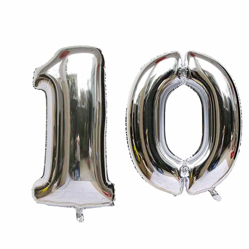 40 Inch Large Number Figure Balloons 10 20 30 40 50 60 70 80 90 Years Adult Birthday Anniversary Decoration Supplies Gold Silver
