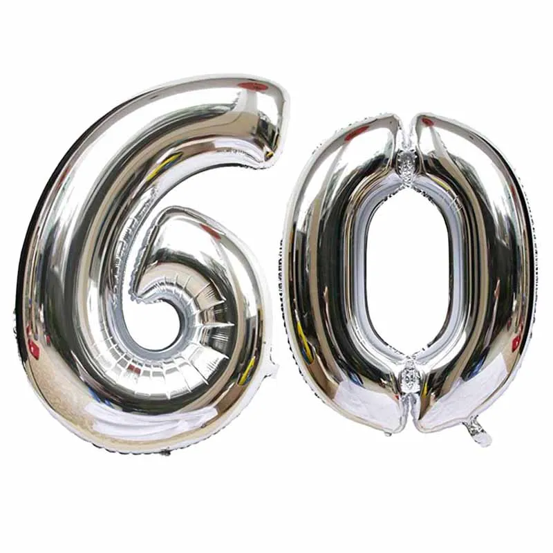40 Inch Large Number Figure Balloons 10 20 30 40 50 60 70 80 90 Years Adult Birthday Anniversary Decoration Supplies Gold Silver