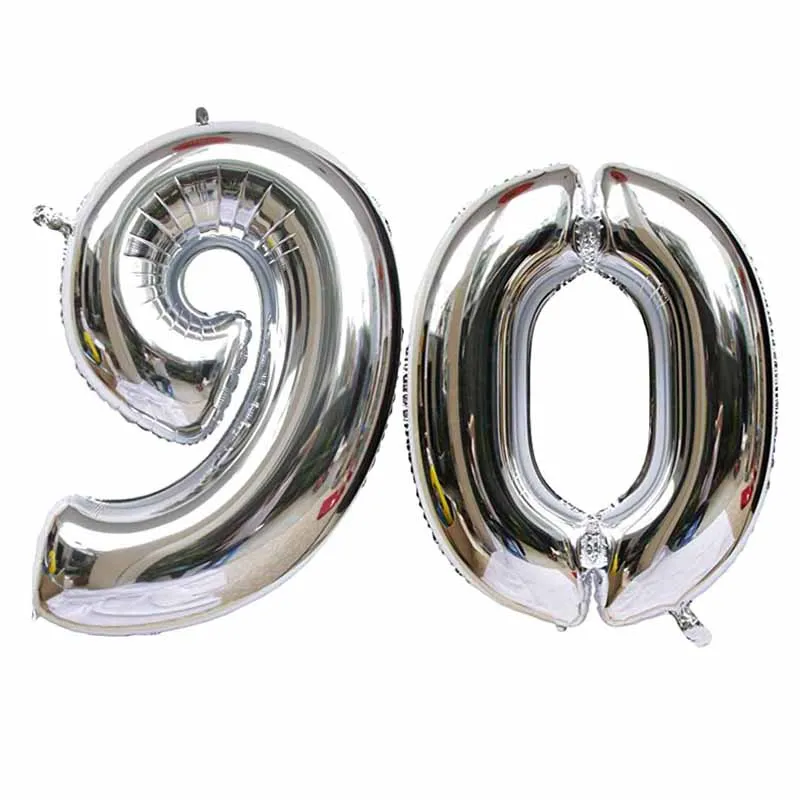 40 Inch Large Number Figure Balloons 10 20 30 40 50 60 70 80 90 Years Adult Birthday Anniversary Decoration Supplies Gold Silver