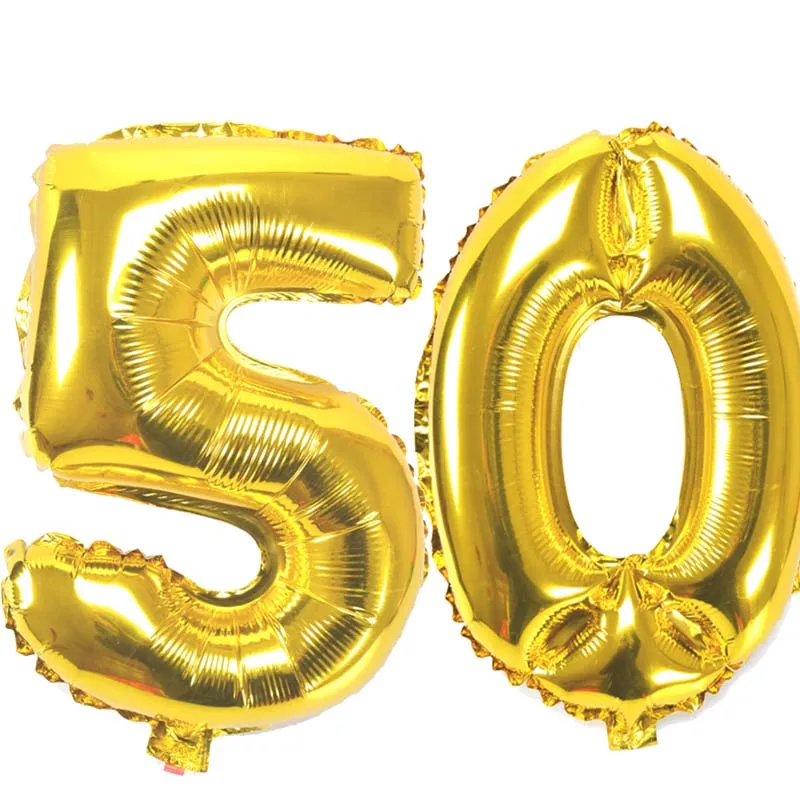 40 Inch Large Number Figure Balloons 10 20 30 40 50 60 70 80 90 Years Adult Birthday Anniversary Decoration Supplies Gold Silver