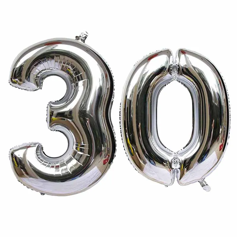 40 Inch Large Number Figure Balloons 10 20 30 40 50 60 70 80 90 Years Adult Birthday Anniversary Decoration Supplies Gold Silver