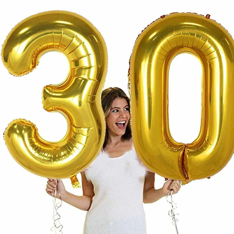 40 Inch Large Number Figure Balloons 10 20 30 40 50 60 70 80 90 Years Adult Birthday Anniversary Decoration Supplies Gold Silver