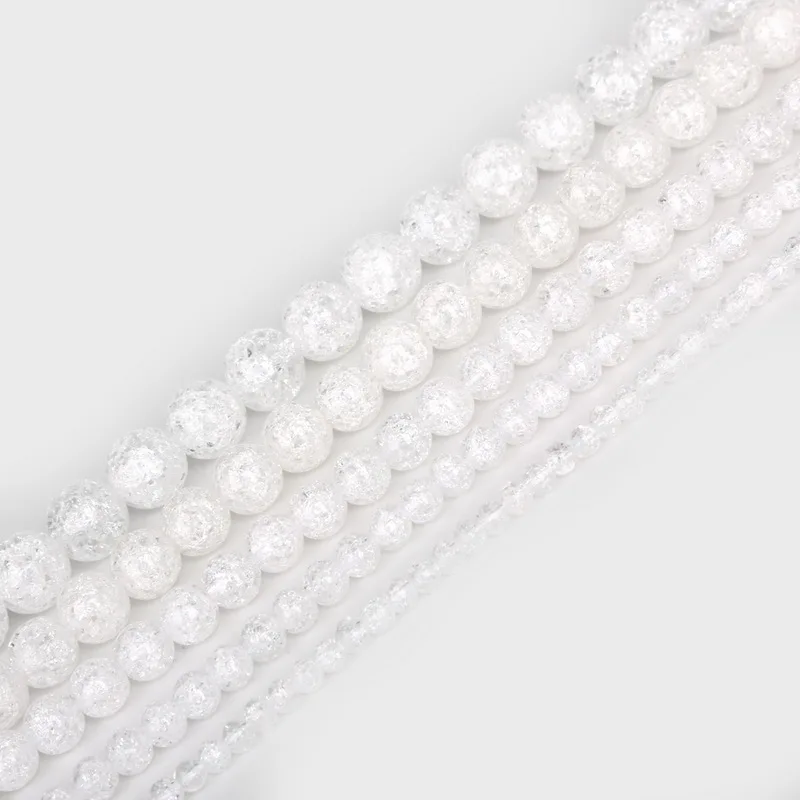 Natural Stone Beads White Snow Cracked Quartz Crystal Bead Spacer Beads 15" Strand 4 6 8 10 12MM Pick Size For Jewelry Making