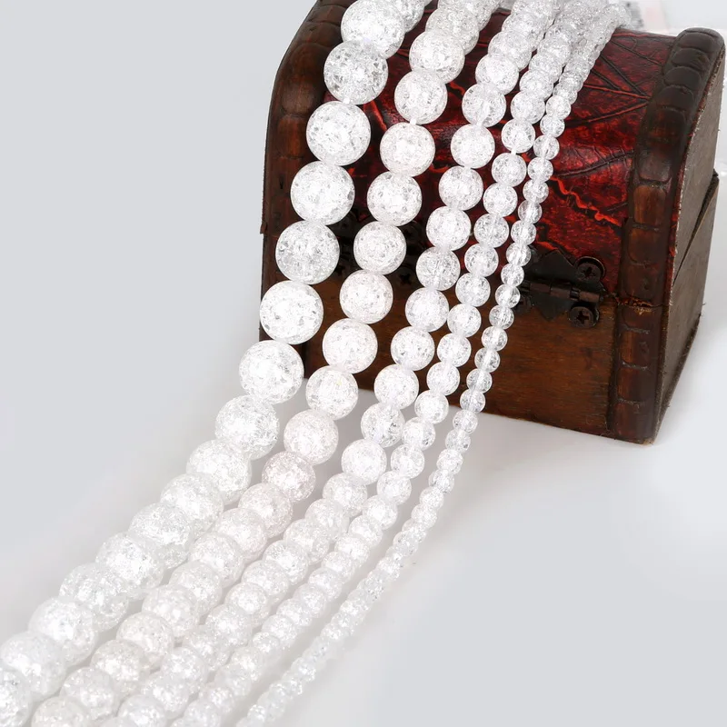 Natural Stone Beads White Snow Cracked Quartz Crystal Bead Spacer Beads 15" Strand 4 6 8 10 12MM Pick Size For Jewelry Making