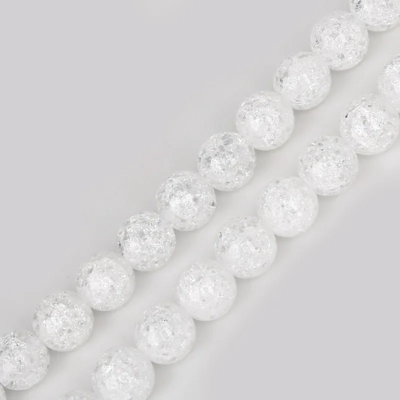 Natural Stone Beads White Snow Cracked Quartz Crystal Bead Spacer Beads 15" Strand 4 6 8 10 12MM Pick Size For Jewelry Making