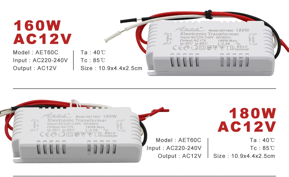 Dimmable Electronic Transformer AC 220V to AC 12V 60W 80W 105W 120W 160W 180W 200W CE Certification For Halogen Light Bead