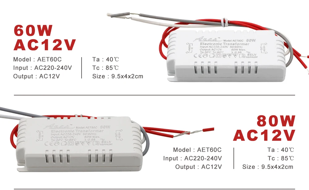 Dimmable Electronic Transformer AC 220V to AC 12V 60W 80W 105W 120W 160W 180W 200W CE Certification For Halogen Light Bead