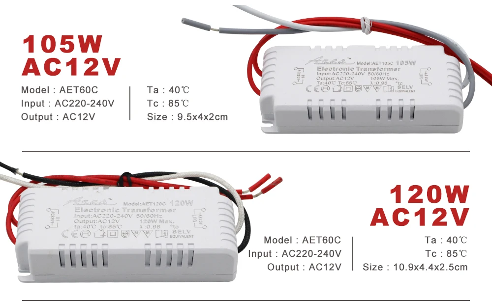 Dimmable Electronic Transformer AC 220V to AC 12V 60W 80W 105W 120W 160W 180W 200W CE Certification For Halogen Light Bead