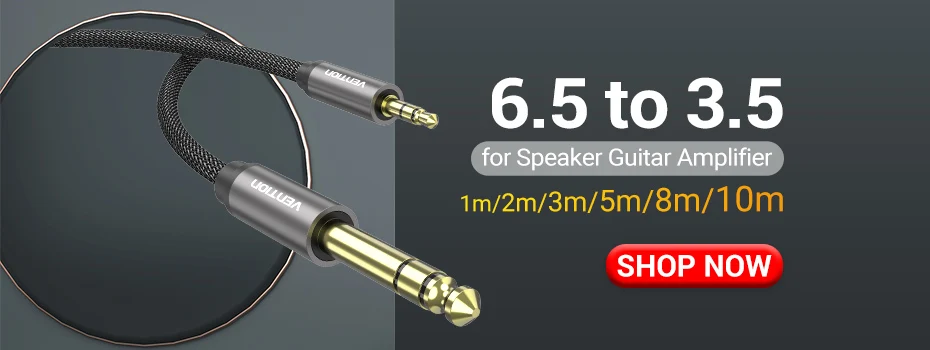 Vention 3.5mm to Double 6.5mm TRS Cable AUX Male Mono 6.5 Jack to Stereo 3.5 Jack Audio Cable for Mixer Amplifier 6.35mm Adapter