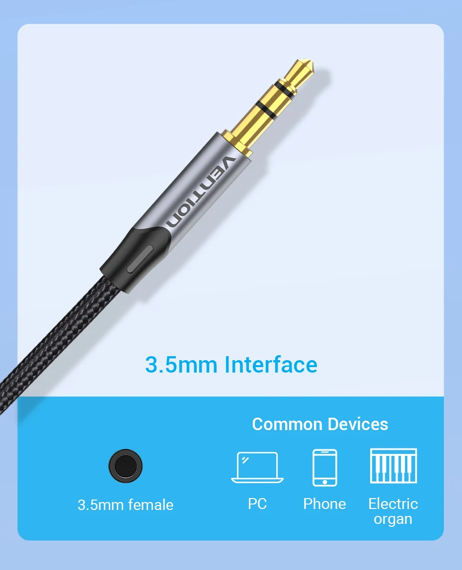 Vention 3.5mm to Double 6.5mm TRS Cable AUX Male Mono 6.5 Jack to Stereo 3.5 Jack Audio Cable for Mixer Amplifier 6.35mm Adapter