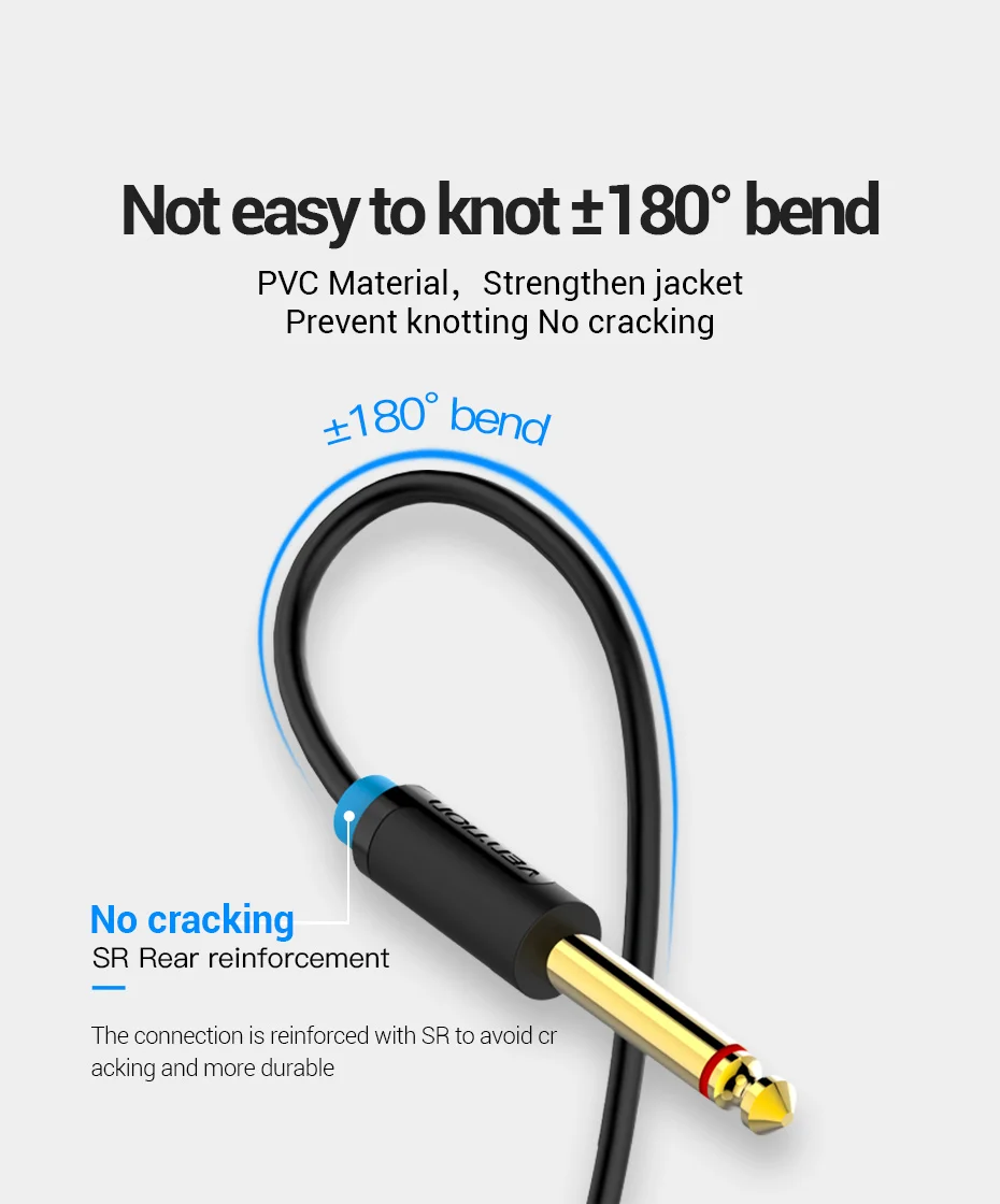 Vention 3.5mm to Double 6.5mm TRS Cable AUX Male Mono 6.5 Jack to Stereo 3.5 Jack Audio Cable for Mixer Amplifier 6.35mm Adapter